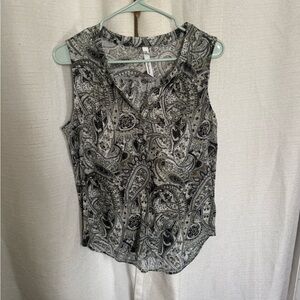 NY Collection Paisley V-Neck Blouse - Black and Gray